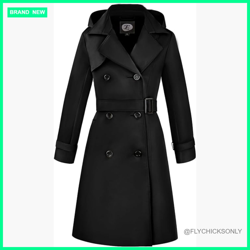 Polyester Windproof Double-Breasted Trench Coat With Removable Hood